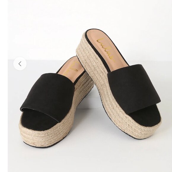 Lulus O'ahu 2 Black Suede Espadrille Flatforms - Size 8.5 - Picture 2 of 7